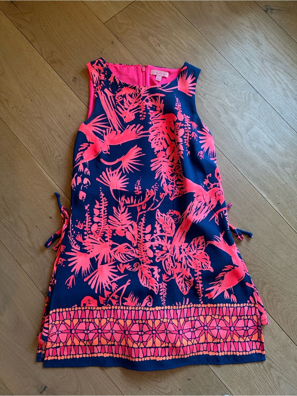 Lilly Pulitzer Navy & Neon Pink Tropical Shift Dress